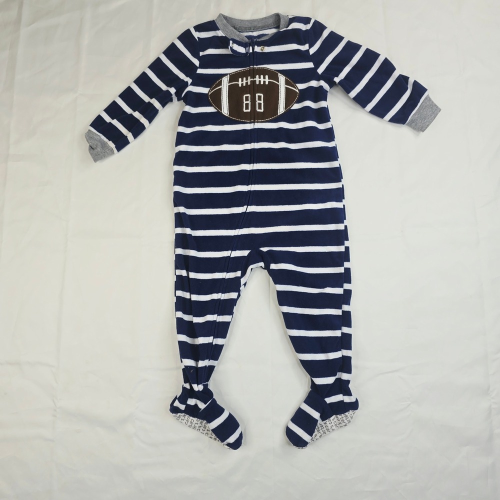 Carters Baby Boys Football Fleece Onesie Footed Pajamas 18M Blue Striped G3